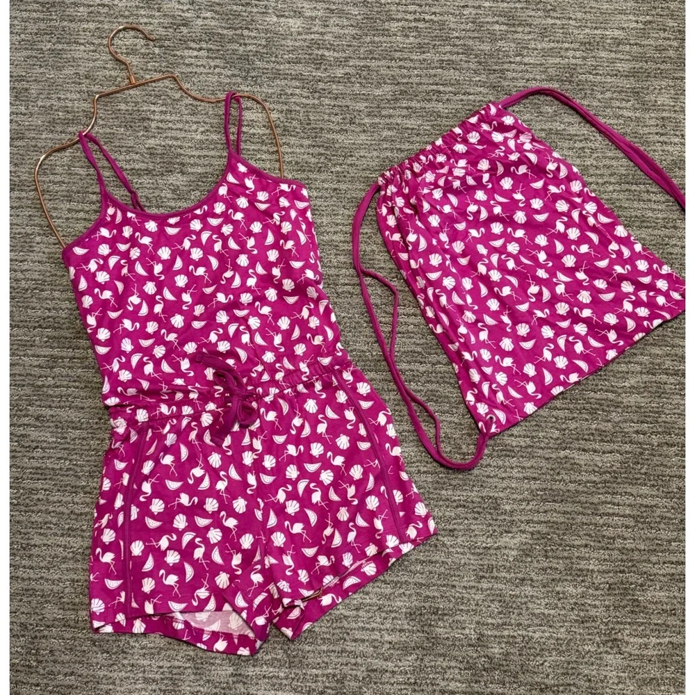 Cosa Bella‎ Girls Tropical Flamingo Romper Pajamas with Drawstring size M